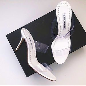 SOLD - MANOLO BLAHNIK Scolto Clear/PVC Strap Sandal IN White Size 40.5 or 9.5-10